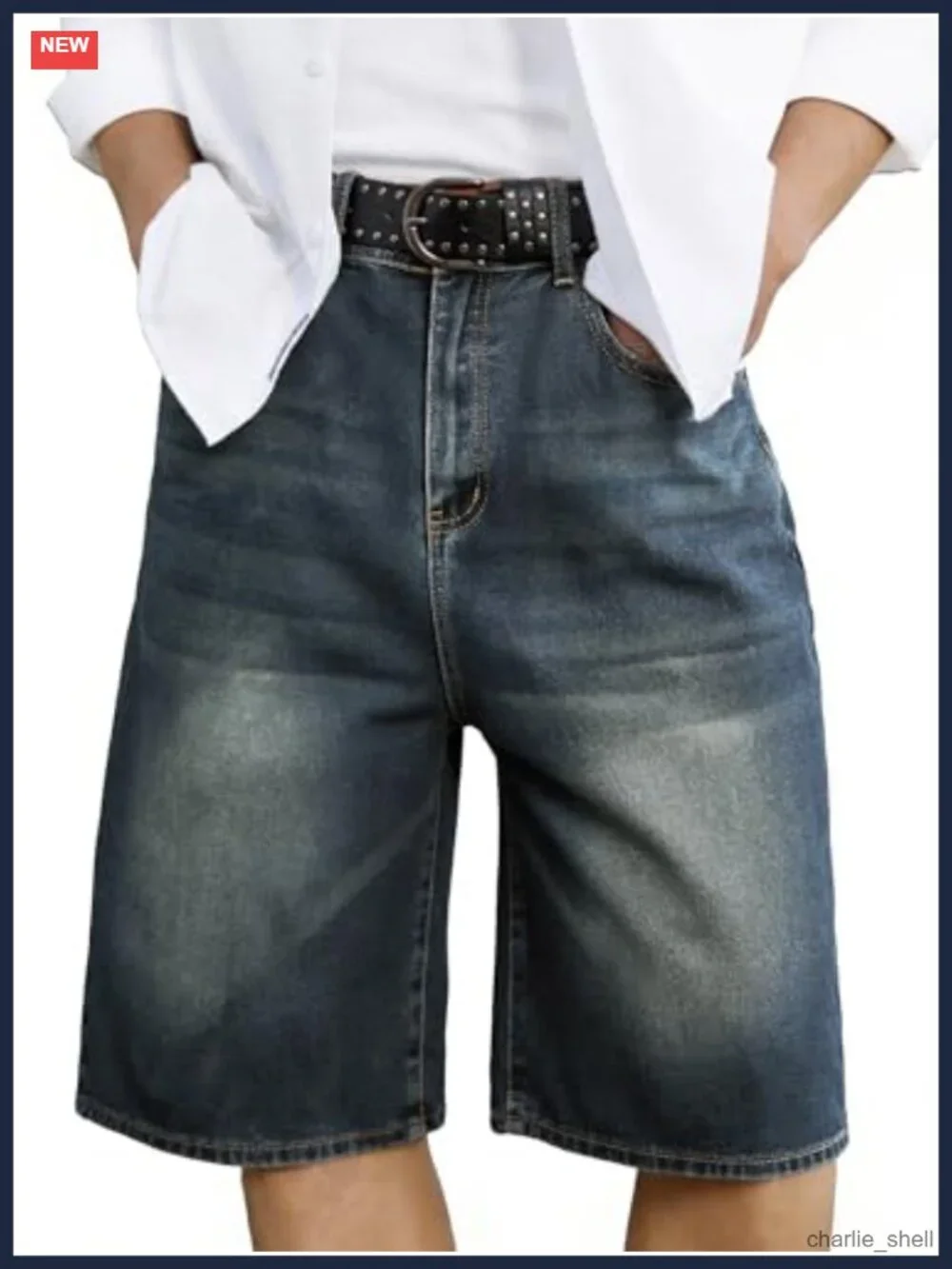 Men's Baggy Jean Shorts Loose Fit Streetwear Jorts Vintage Wash